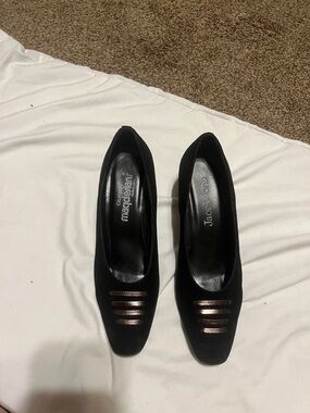 Magdesian black suede “Ashley” with metallic detail